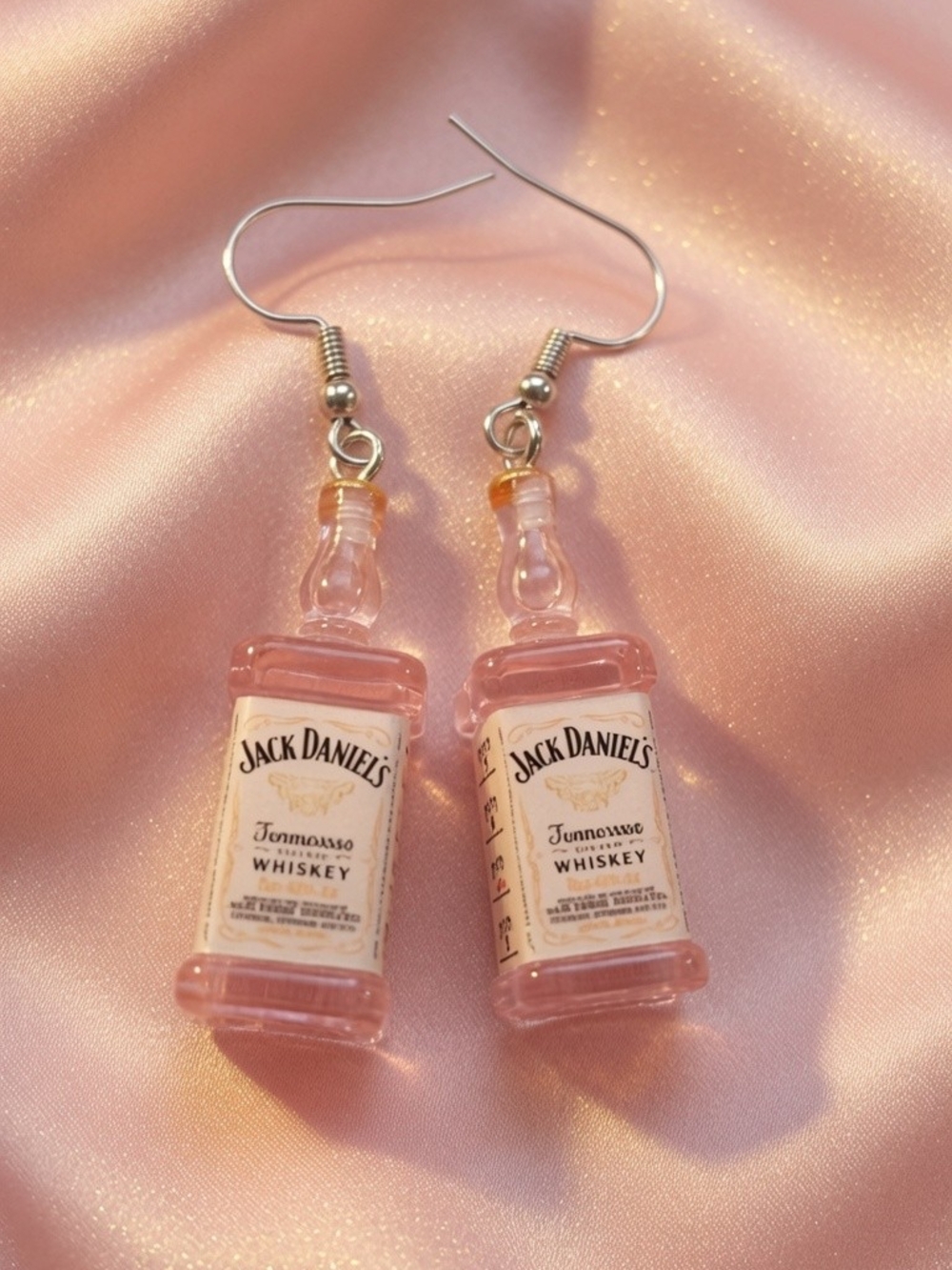 Jack Daniels Pink Mini Bottle Dangle Earrings